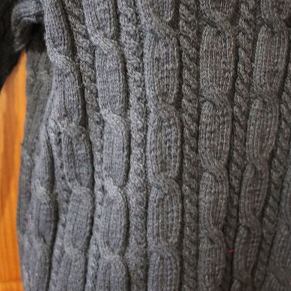 Vintage Chunky Heavy Cable Knit Black Mock Neck Sweater Pullover Large LG - Picture 3 of 11